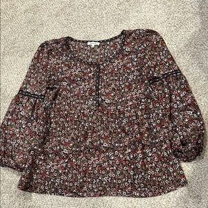 Lucky Brand Red and Pink Relaxed Buttoned Blouse
